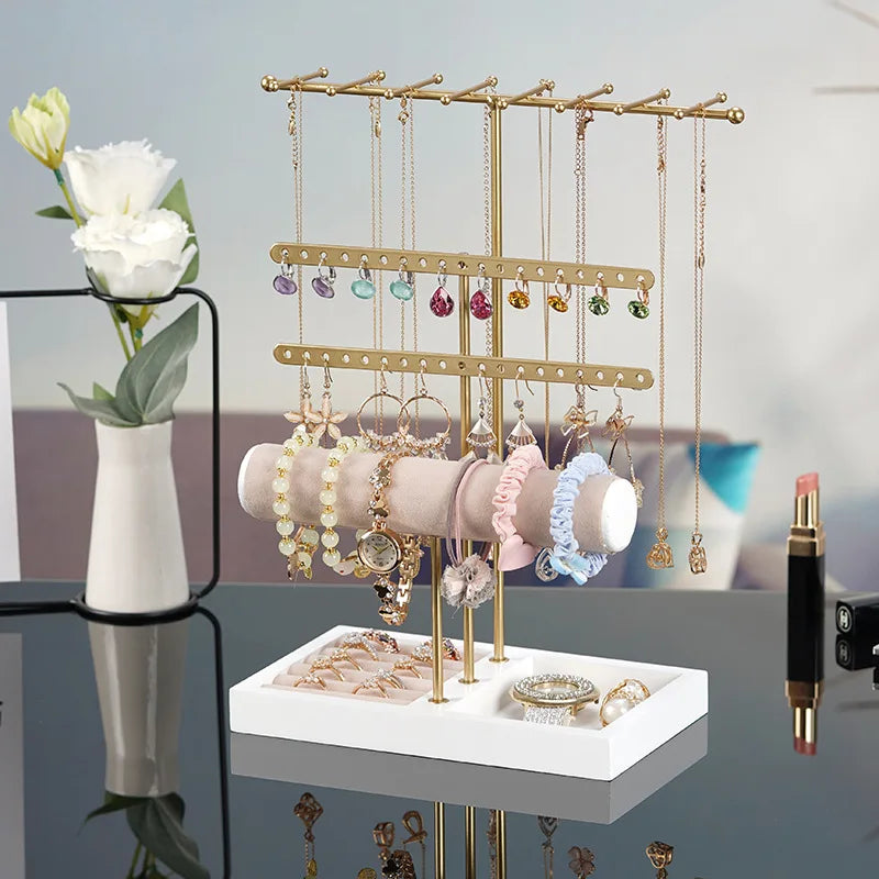 Soporte para Collares y Joyas en Metal Dorado